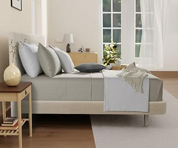 100% Organic Cotton XLTwin Sheets Set, 300TC Sateen Weave 3 PC Twin XL Bed Sheets, Fully Elasticated Sheet & Pillowcase Sets, Soft & Comfy No lint Machine Washable Fade Resistant- Silver