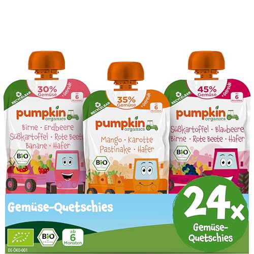 Pumpkin Organics 24er Pack QUERBEET Bio Gemüse-Quetschies - Quetschie ohne Zuckerzusatz¹ - Babynahrung für Babys ab dem 6. Monat - Kennenlernpaket (24x100g)