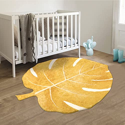 Haocoo Area Rugs 3’X3.7’ Nursery Rug,Faux Wool Non-Slip Yellow Rug Leaf Rug Bath Mat Ultra Soft Kids Rug,Machine Washable Classroom Rug For Bedroom Living Room #TOP1