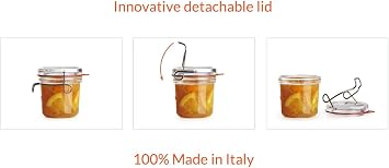 Luigi Bormioli Lock-Eat 3pc Jar Set (Set of 3) : Innovative Glass Lid, Easy to Close, Easy to Open, Dishwasher Safe, Microwave Safe, Canning Safe, Freezer Safe, Stackable Jars