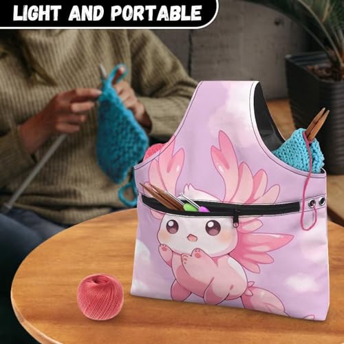 Image of Axolotl Yarn Bags for Crocheting Portable Knitting Bag Pink Yarn Storage Organzier Holding Knitting Needles,Large