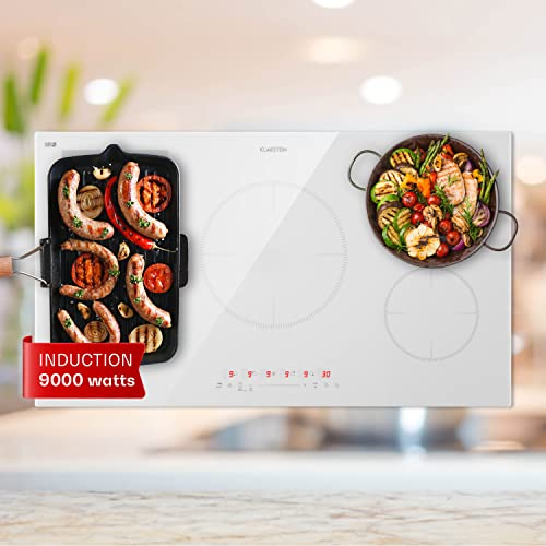Klarstein Plaque Induction 9000W, Plaque de Cuisson Electrique à Induction, Plaque Induction Encastrées 5 Feux, Tables de Cuisson Encastrable, Contrôle Tactile, Rechaud Electrique pour la Cuisine