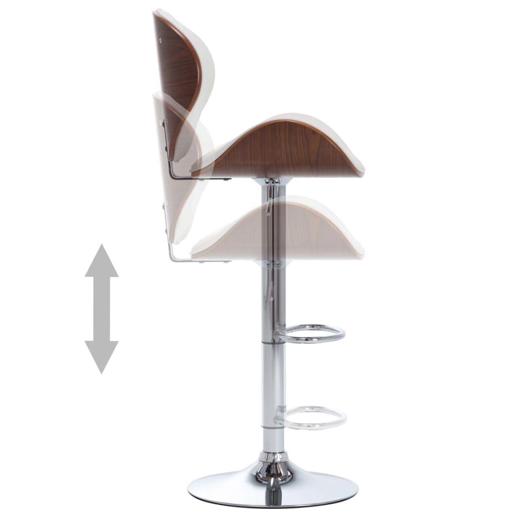 Taboret barowy biała sztuczna skóra z drewnianą ramą i chromowaną metalową podstawą, z regulacją wysokości z podnóżkiem, tapicerowany, do kuchni, baru, jadalni, baru i salonu