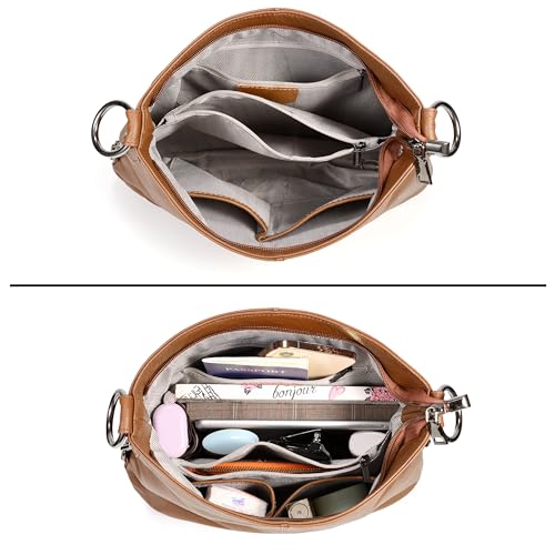 Image of YALUXE Women's Real Leather Shoulder Bags Hobo Handbag Purse Crossbody Bag
