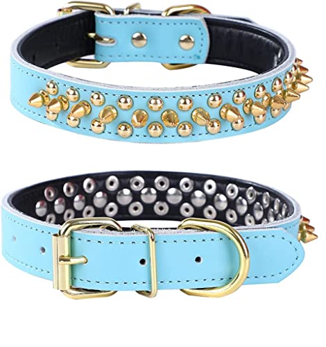 haoyueer Spiked Studded Dog Collar, Genuine Leather Dog Collar
