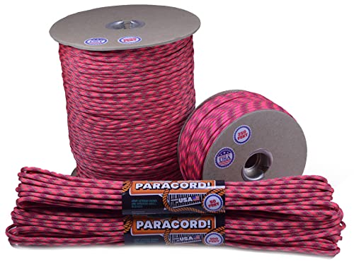 Bored Paracord - 1', 10', 25', 50', 100' Hanks & 250', 1000' Spools of Parachute 550 Cord Type III 7 Strand Paracord Well Over 300 Colors - Volcanic - 1 Foot