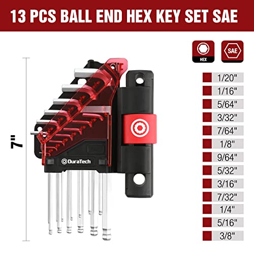 Duratech Allen Wrench Set, T-Handle Hex Key Set, 13 Pieces Long Arm Ball End Hex Wrench Set, S2 Steel, Sae 1/20-3/8 Inches #TOP1