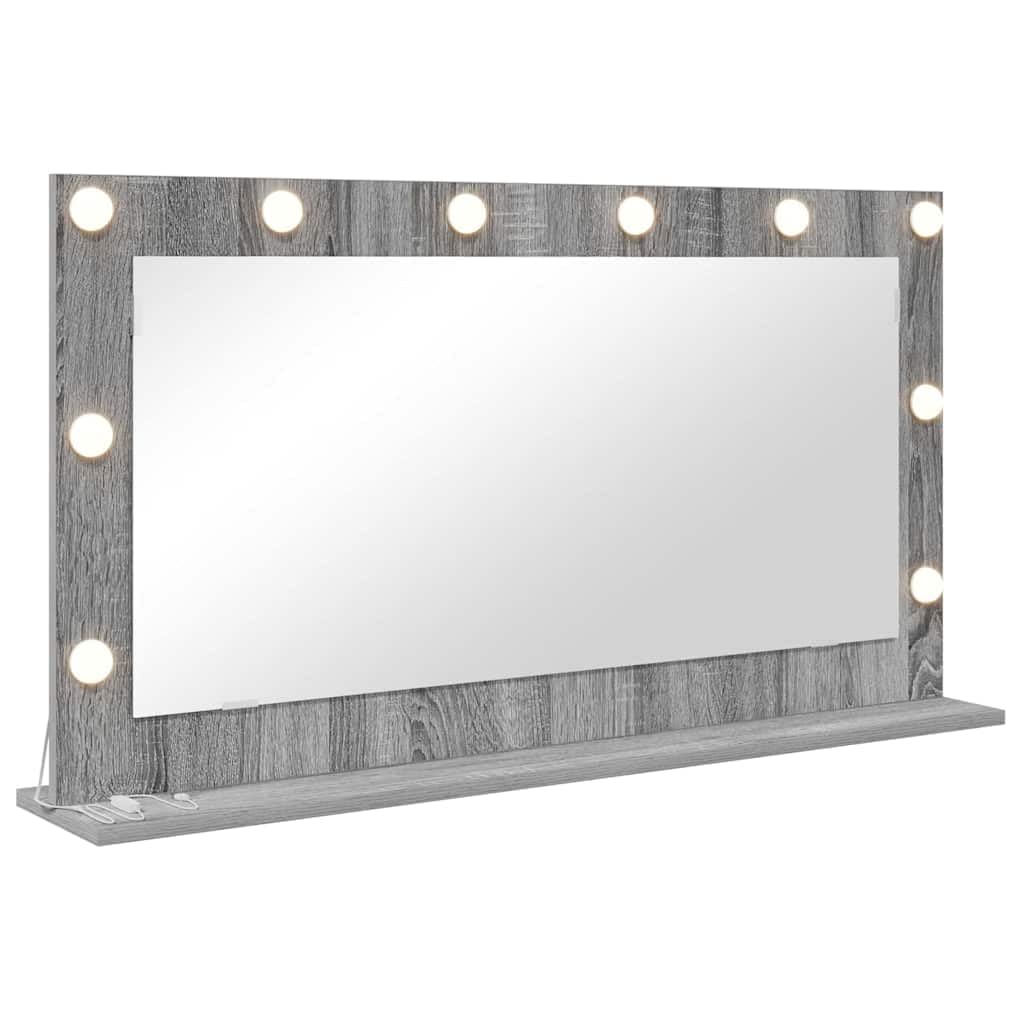 KGHFDVB LED Vanity Mirror Rectangular 100x55x18 cm with Integrated LED Strip Lights, Warm White Illumination, USB Powered, Glass and Engineered Wood Construction, Plane Mirror for Bedroom