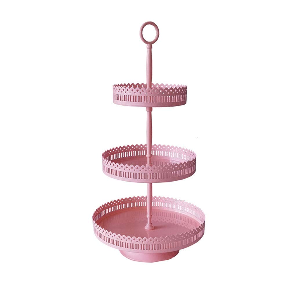 YIFEI2013-SHOP Cake Display Stand European Creative Fruit Plate Pink  Wrought Iron Cake Stand Wedding Props Hollow Lace Three-layer Dessert Stand