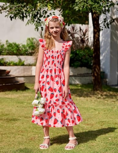 RETSUGO Little Girls Dresses Flutter Sleeve Casual Birthday Party Dress Toddler Kids Swing Twirly Summer Sundress 1-8 Years2