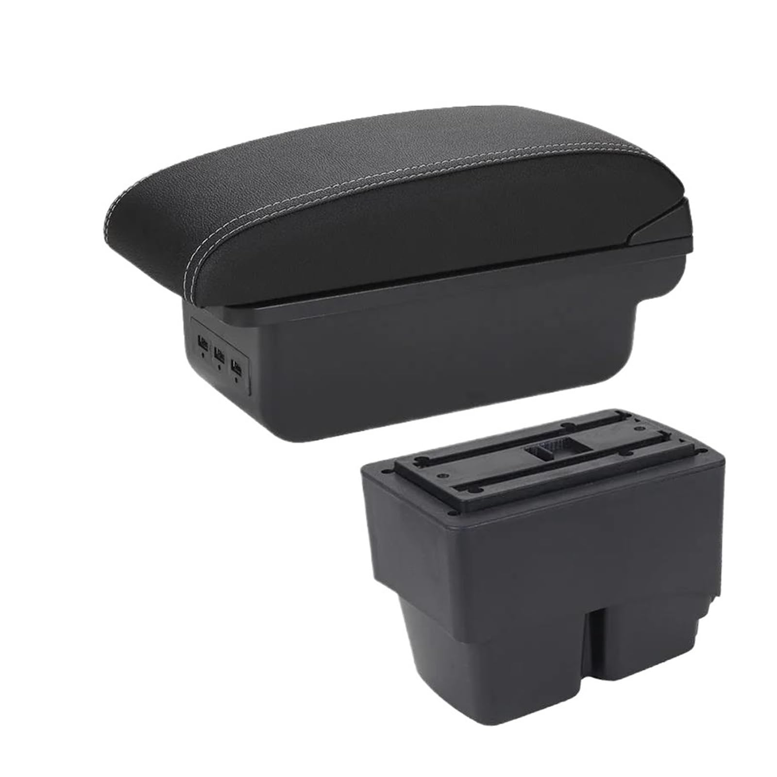 RESPUNEKBAH Car Armrest For Ford For Fiesta MK7 2010 09-17 Storage Box Interior Details Accessories(B3 Black white 3USB)