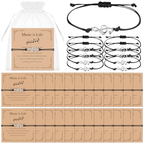 24 Set Music Gifts Bulk Musical Note Bracelets with Inspirational Cards Music Lovers Gifts Musician Accessories Choir Appreciation Gift Musical Party Favors for Musician Choir Teacher Students