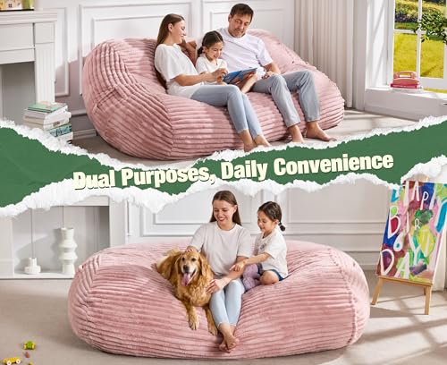 Image of Hobestluk 6FT Bean Bag Chairs Adult Bean Bag with Portable Handle Comfy Large Bean Bag Lounge Chair with Removable Cover for Living Room Bedroom (Stripe Pink, 6FT)