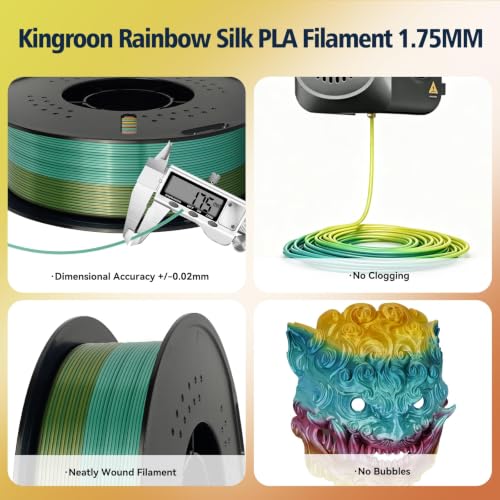 Image of Kingroon Silk PLA Filament 1.75mm Rainbow Color Changing Filament 3D Printer Filament 1kg Dimensional Accuracy ±0.03mm,Fit Most 3D Printer(Macaron)