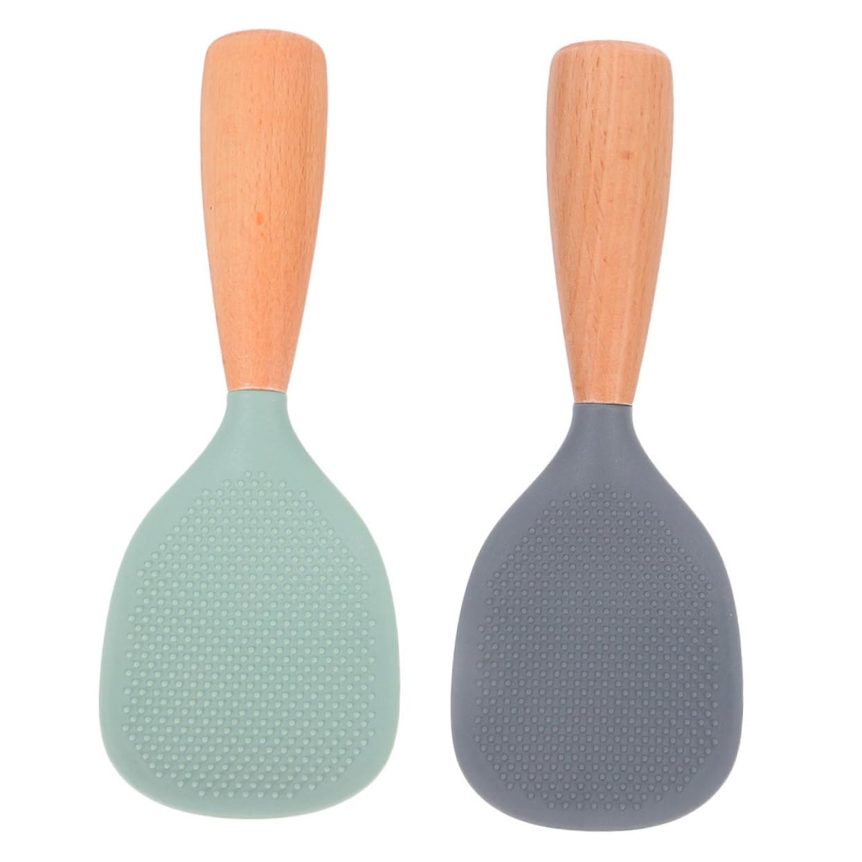 Mipcase 2pcs Silicone Rice Spoon: Non Stick Standing Food Spatula With Wood Handle - Heat Resistant Kitchen Spoon For Rice Cooker