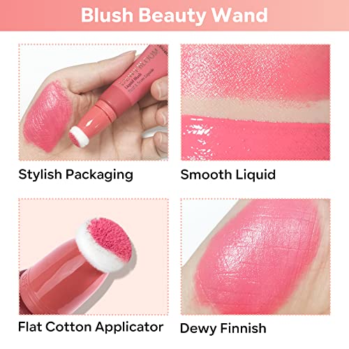Freeorr Liquid Blush Wand, Liquid Blusher Makeup Wand, Soft Cream Blush Makeup Dual Use For Cheeks And Lips, Breathable Easy To Blend And Dewy Finish Cheek Tint Blush, Contour Blush Wands With Cushion Applicator#103 Rosa #TOP3
