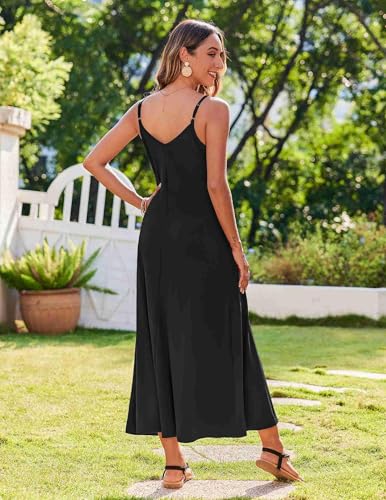 Image of Zeagoo Womens Summer Casual Dress Spaghetti Strap Long Dresses for Women Flowy Maxi Dress Loose Black Sundress, A-Black,XXL