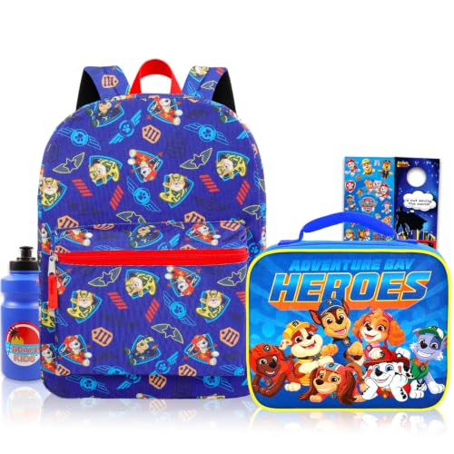 Mochila e lancheira da Patrulha Canina para crianças – Pacote de 6 peças com mochila escolar da Patrulha Canina de 41 cm, lancheira, garrafa de água, adesivos, carimbos e mais (material escolar da