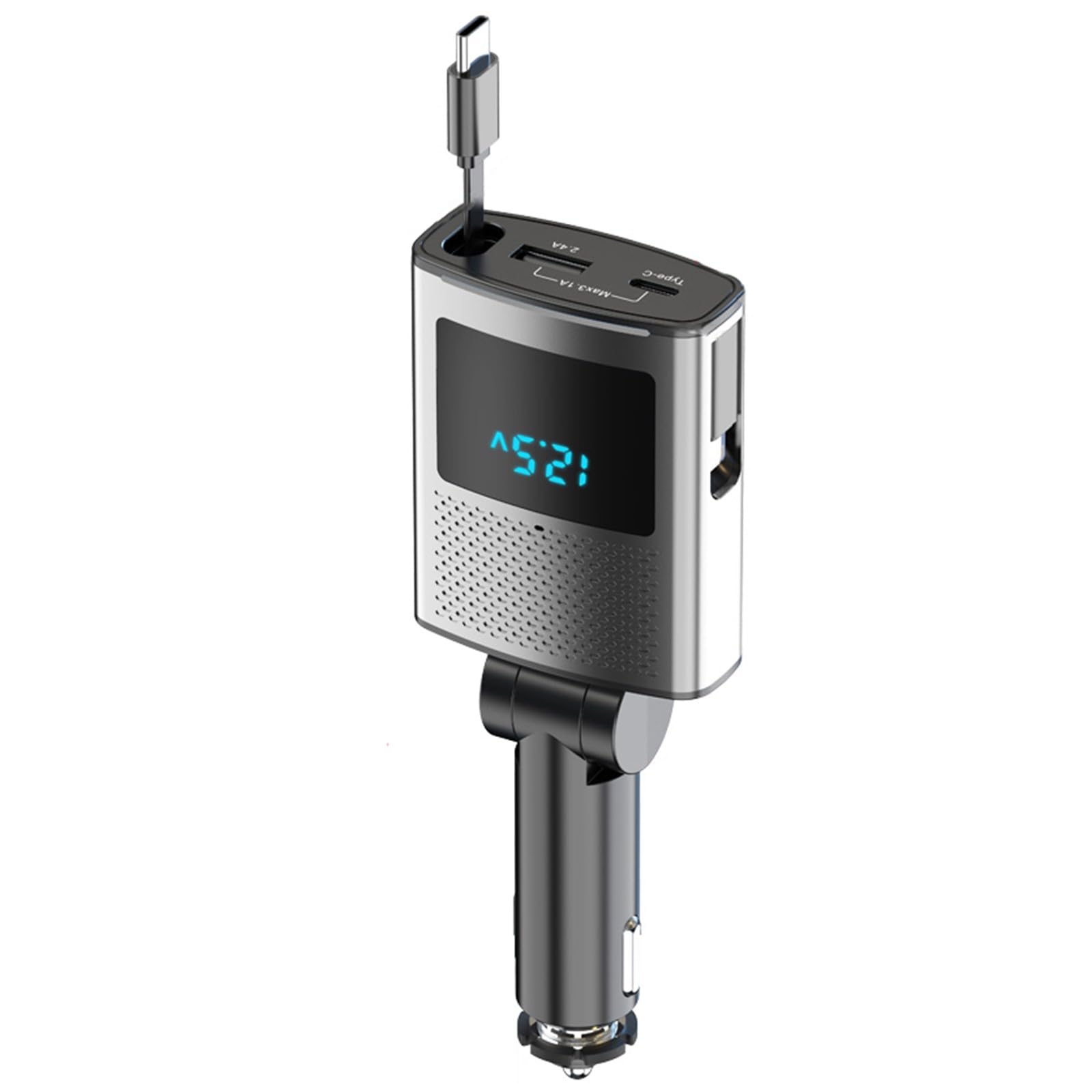 Caricabatterie da auto retrattile da 65 W 3 in 1 USB C Ricarica rapida Protezione di ricarica intelligente ABS per tutti i telefoni e sistemi operativi Telefoni Display elettrico Caricatore
