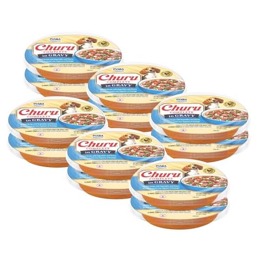INABA Churu Complete in Gravy for Dogs, Grain-Free, High Protein, Wet Dog Food with Fish Oil, 4.2oz. Cup, 12 Cups, Chicken with Vegetables & Cheese Recipe
