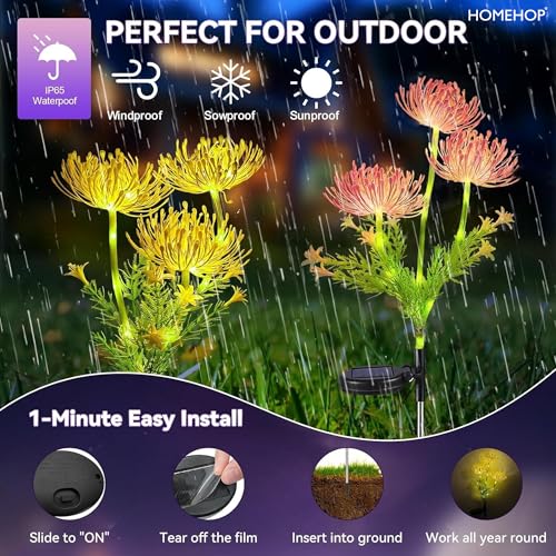 Image of Homehop Solar Light Outdoor Home Garden Waterproof Decorative Flower Lamp | Solar Garden Light Automatic Wireless Blossom Decor for Balcony, Pathway, Entryway, Landscape, Yard, Patio (ABS,Warm White)