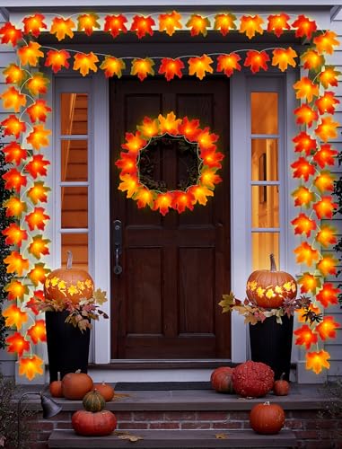 Eoako 2024071900120 Fall Decorations For Home - Thanksgiving String Lights For Outside Battery Operated, Total 20Ft 40 Led Fall Maple Leaves Garland With Light Outdoor thumb #8