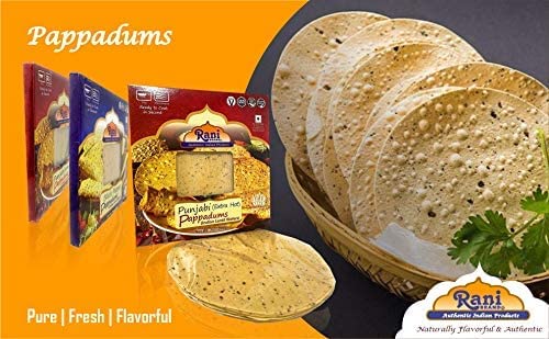 Miniatura 7 de Rani Pappadums (aperitivo de oblea de lentejas indias) Punjabi Papad - Extra caliente, 7 onzas (7.05 oz) aproximadamente 15 unidades, 7 pulgadas,