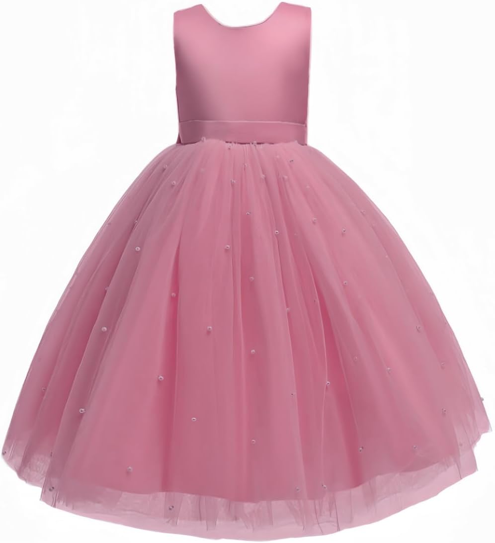 Flower Girls Wedding Dress Princess Birthday Party Satin V-Back Ball Gown Prom - Image 3