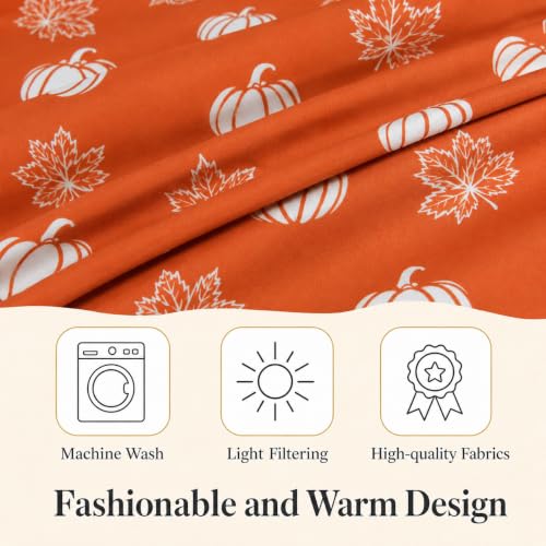 Image of Fall Pumpkin Kitchen Curtains 3 Piece Set Tier Valance | Thanksgiving Orange Kitchen Curtain Set Includes 54x18in Valance and Two 27.5x36in Tier Curtains for Kitchen Window Decor
