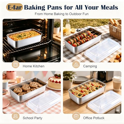 E-far Loaf Pan with Lids, 9 x 5 Inch Stainless Steel Bread Pans Set of 2 - image 6