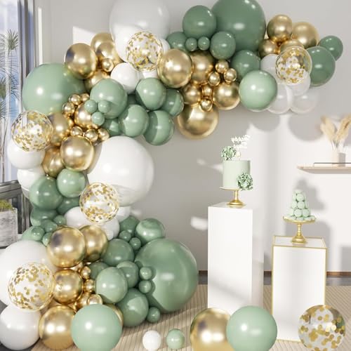 Archloon Sage Green Balloon Arch Kit 150Pcs Green balloon Garland Kit Of Different Sizes 18 12 10 5 Inch for Birthday Baby Shower Gender Reveal Wedding Party Decoration