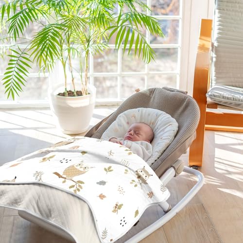 Image of Owls Autumn Leaves Baby Swaddle Blanket for Boys and Girls, Muslin Baby Receiving Swaddle Blanket, Soft Cotton Nursery Swaddling Blankets for Newborn Toddler Infant