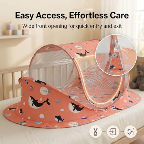 Image of StarAndDaisy Baby Mosquito net with Mattress for Baby, Portable Baby Lounger for Kids, Breathable mesh Mosquito Net. (Shark Print)