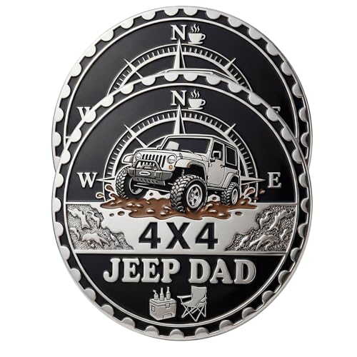 Image of 2 pcs Car Emblem 4 x 4 Metal Automotive Badge 3D Metal Car Badges Emblems Round Emblem Decals Car Badge Decals Stickers Compatible with Vehicles Trucks SUV RV Decorations (Jeep dad)