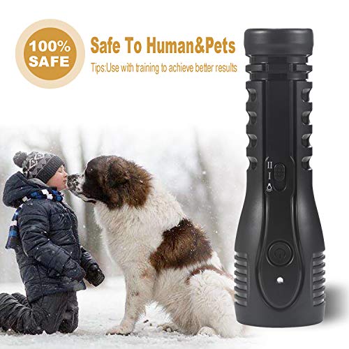 PetUlove Handheld Ultrasonic Dog Repeller, Dog Bark Deterrent Rechargeable with LED Flashlight Infrared Anti Barking Device Good Behavior Dog Training (Black)