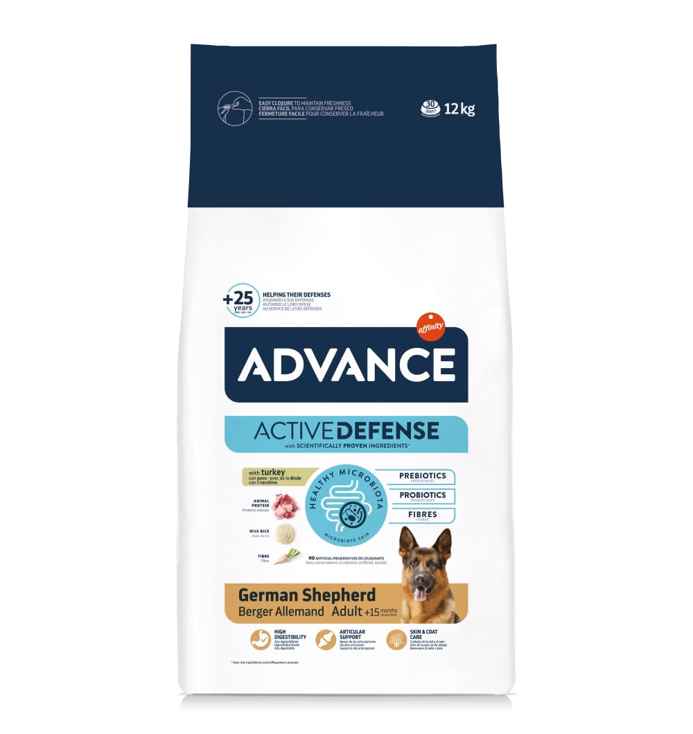 ADVANCE Cane GERMAN SHEPHERD 12kg gusto Tacchino | alimento secco completo dietetico per cani di razza Pastore tedesco, 1 confezione da 12kg.