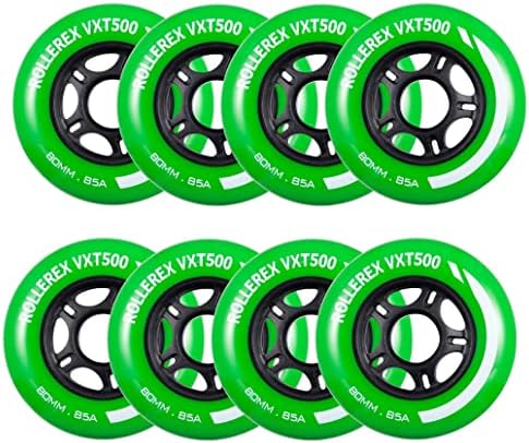 Rollerex VXT500 Inline Skate Wheels 8-Pack - 85A Durable Roller Blade Wheels for Indoor & Outdoor Skating - Fits Standard 608 Bearings (Turf Green, 80mm)