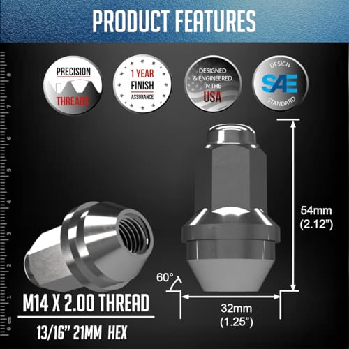 Image of Wheel Accessories Parts 24 Pcs M14x2 Thread OEM Style Lug Nuts 2.125 inch Long Chrome 13 /16 inch 21mm Hex Fits Ford Expedition F-150 | Lincoln Mark LT Navigator 4L3Z-1012-A |611-288