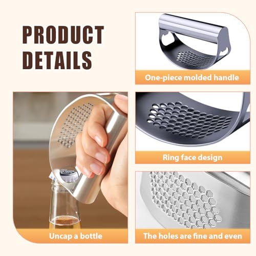 Heavy Du - Prensa de ajos de acero inoxidable 2026 omic con pelador y cepillo integrado, abridor de botellas, accesorio de cocina para el hogar