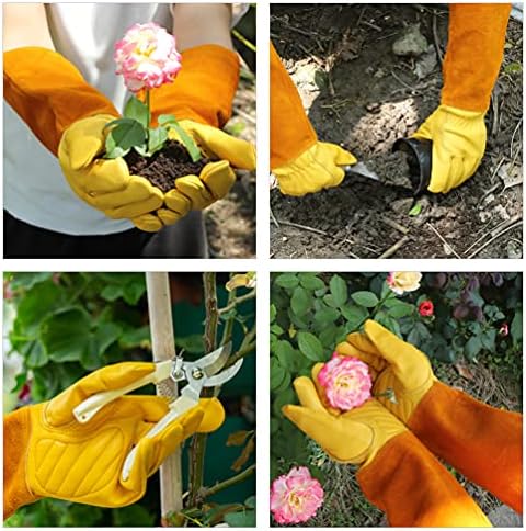 LingLuoFang Gardening Gloves for Women/Men Cut & Thorn Proof Rose Pruning Cowhide Leather Gauntlets, Heavy Duty Protective Long Gardening Gloves (L)
