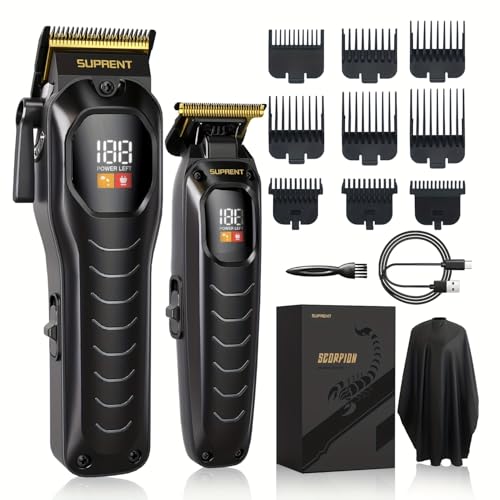SUPRENT Cordless Hair Clippers for Men - Professional Hair Clipper & Trimmer Set, Wireless Hair Cutting Kit for Family, Rechargeable Cordless Hair & Beard Trimming Set for Men with LED Display (Black)
