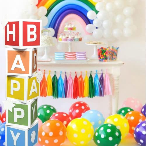 Rainbow Party Decorations - 5 Pc Letter Boxes For Party - 52 Pc Letters (2-Sets Of A-Z) For Custom Name, 5 Pc Fun Cutouts - Colorful Birthday Decorations Rainbow Birthday Decorations Block Letters #TOP6