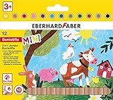 Eberhard Faber 518912 - Mini Kids Jumbo Buntstifte in 12 Farben, 3 in 1 mit Wachsmal-Stift, Aquarell-Stift und Bunt-Stift, Minenstärke 10 mm, bruchsicher, im Kartonetui, zum Malen und Zeichnen