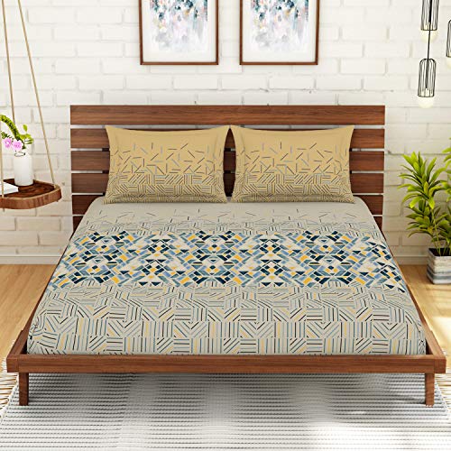 Image of Spaces Atrium 144 TC 100% Cotton King Size Double Bedsheet with 2 Pillow Covers (108 inch X 108 inch Inches) - Navy Teal, large (ATR-9)