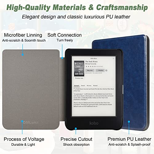 Image of DMLuna Case for Kobo Clara 2E 6 inch 2022 Release, Ultra Slim Lightweight Folio Premium PU Leather Protective Cover with Auto Sleep /Wake Function, Navy Blue R64