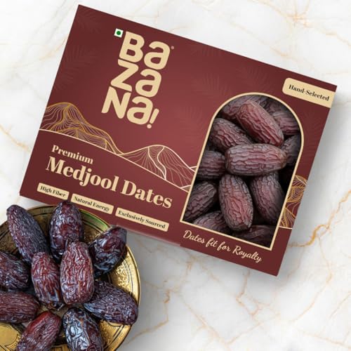 Image of Bazana Premium Jumbo Size Medjool Dates, 500gm | Rich in Fibre | Instant Energy Medjoul Khajoor | Healthy Snacks | Large Size Khajur | King of Dates