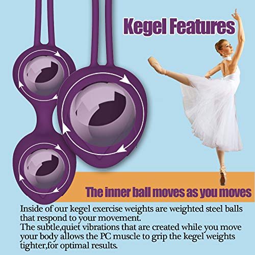 Kegelエクササイズウェイトセット2 in 1ベンワボール、女性初心者に適した、高度な膀胱制御トレーニング、無料の骨盤運動、膣の引き締め（紫色） - 画像3