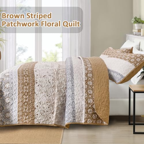 Parure de lit bohème patchwork floral marron microfibre King - 4