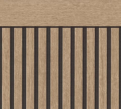 A.S. Création Papel pintado efecto madera marrón, negro 399564 - Papel pintado no tejido Paneles acústicos - Diseño de zócalo escandinavo - 5,00m x 1,06m - Made in Germany
