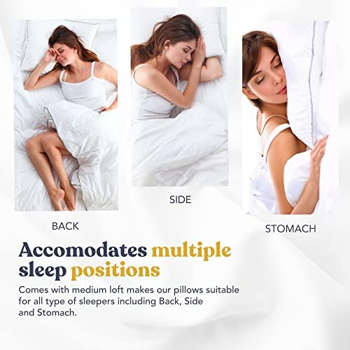 LINENSLAND® 100% Cotton Luxury Pillows 2 Pack | Hotel Quality Pillows with Premium Soft Down Alternative Fill for Stomach, Side or Back Sleepers | 100% Egyptian Cotton Cover , 48x74CM, Medium Support